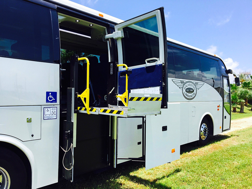 Raised Wheelchair Lift of an Accessible Charter Bus